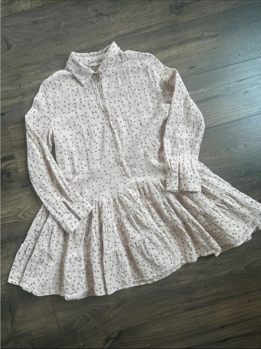 easel Light mauve Floral Button-Front Tiered Mini fall Dress